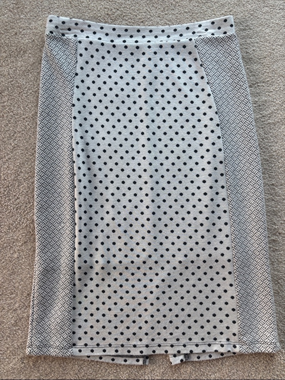Polka Dot Panel Pencil Skirt in Black and White